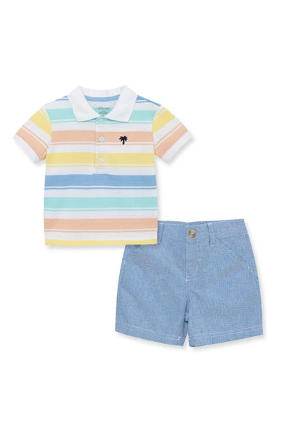 Shop Little Me Stripe Cotton Polo & Shorts Set In Blue