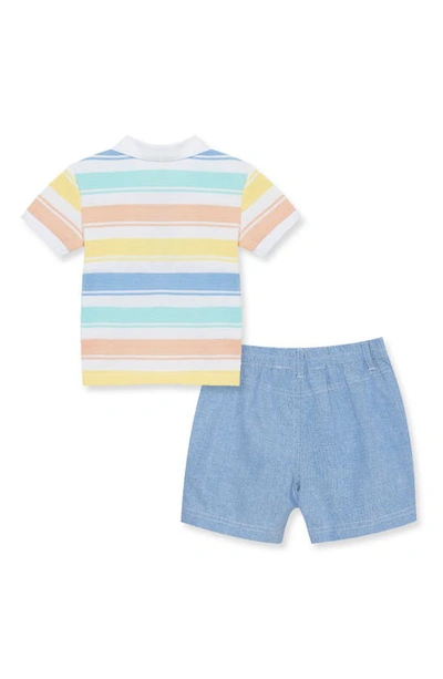 Shop Little Me Stripe Cotton Polo & Shorts Set In Blue