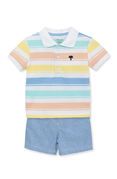 Shop Little Me Stripe Cotton Polo & Shorts Set In Blue