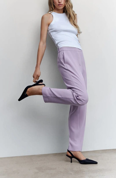 Shop Mango Relaxed Fit Straight Leg Trousers In Light/ Pastel Purple