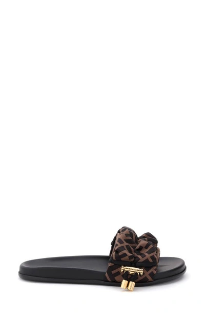 Fendi Black Brown Ff Vertigo Satin Slides In Tobacco/black