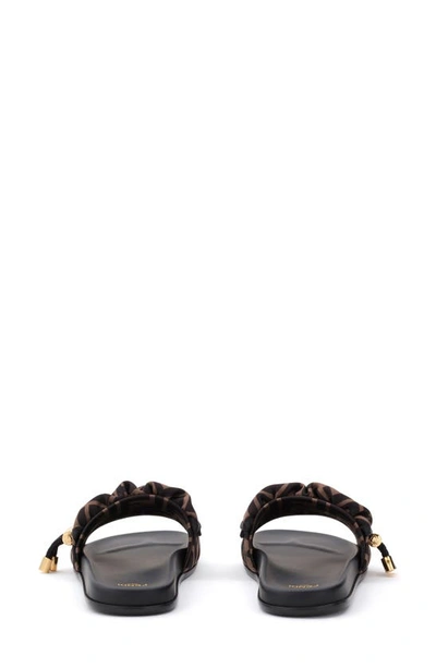 Fendi Black Brown Ff Vertigo Satin Slides In Tobacco/black
