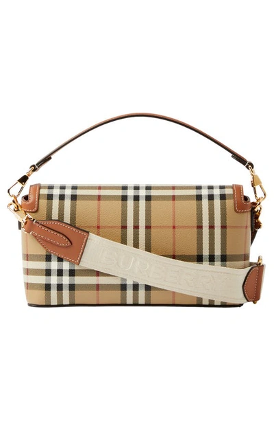 Shop Burberry Small Note Check & Leather Crossbody Bag In Briar Brown