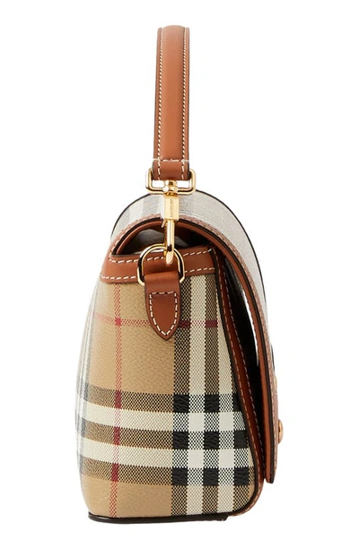 Burberry Canvas And Leather Note Handbag With Check Pattern In Briar Brown
