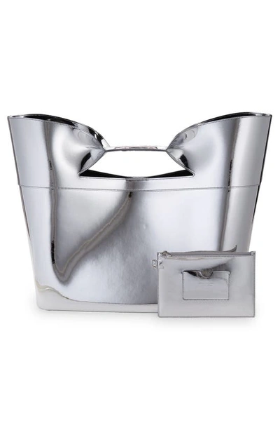 Shop Alexander Mcqueen The Large Bow Metallic Bag In 1402 Silver