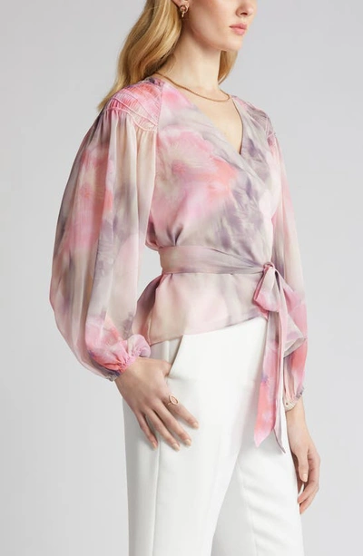 Shop Ted Baker Emiliah Floral Chiffon Faux Wrap Blouse In Coral