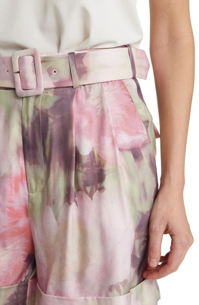 Shop Ted Baker Ayaaz Floral Print Belted Shorts In Coral