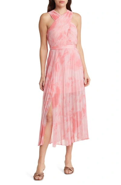 Shop Ted Baker Mirelia Floral Print Pleated Crossover Dress In Coral