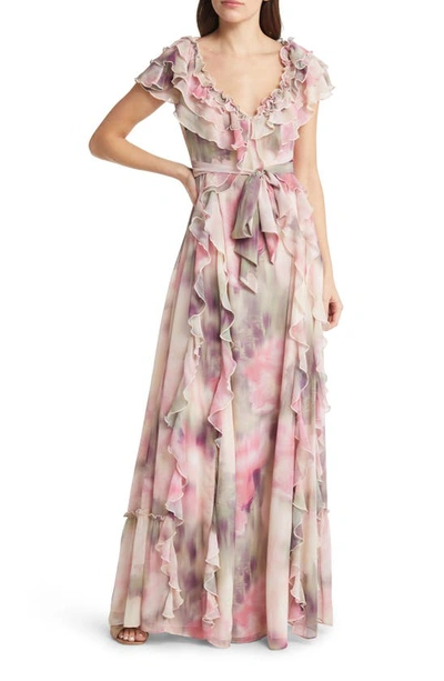 Shop Ted Baker Karenie Floral Print Ruffle Dress In Coral