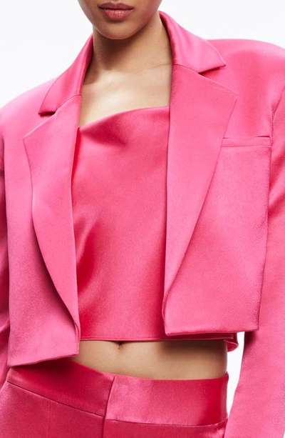 Shop Alice And Olivia Shan Crop Satin Blazer In Candy