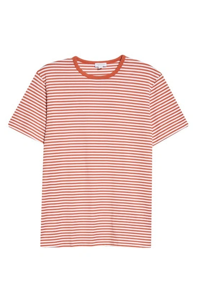 Shop Sunspel Breton Stripe T-shirt In White/ Burnt Sienna Stripe