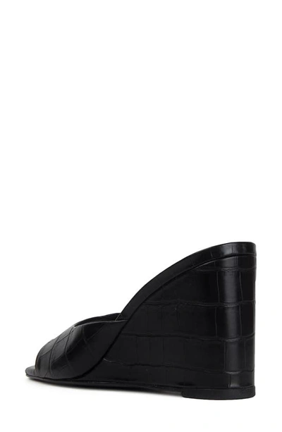 Shop Black Suede Studio Paloma Wedge Sandal In Black Croc Embossed Leather