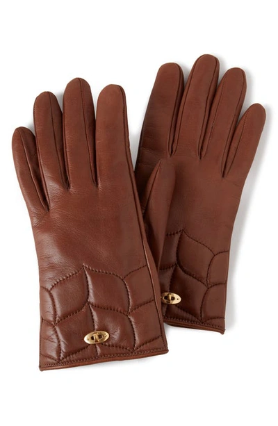 Shop Mulberry Softie Quilted Sheepskin Leather Gloves In Teak