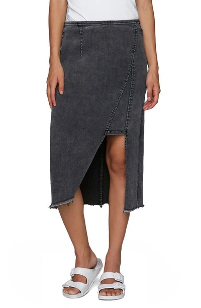 Shop Wash Lab Denim Asymmetric Denim Midi Skirt In Soft Black