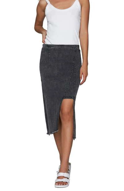 Wash Lab Denim Asymmetric Denim Midi Skirt In Soft Black