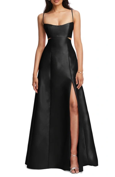 Shop Alfred Sung Cutout Satin Gown In Black