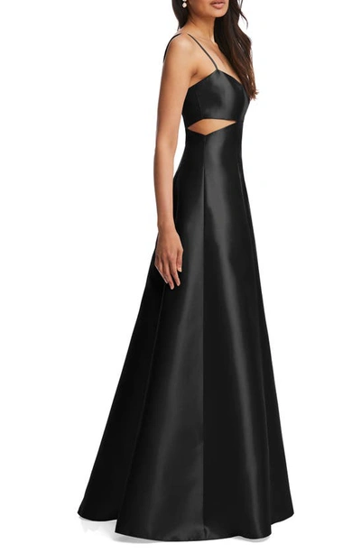 Alfred Sung Cutout Satin Gown In Black