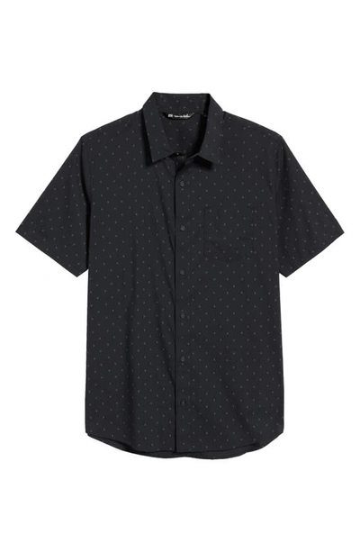 Shop Travismathew Better Not Diamond Print Short Sleeve Button-up Shirt In Black