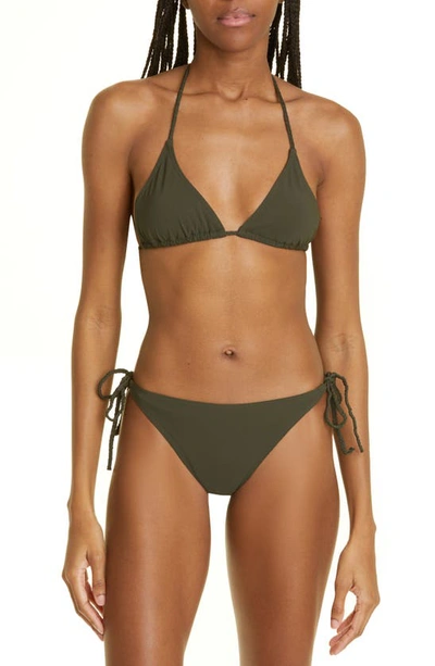 Shop Totême Braided Tie Halter Neck Triangle Bikini Top In Dark Green