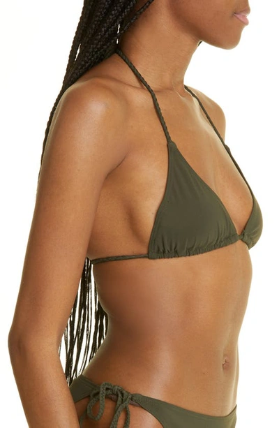 Shop Totême Braided Tie Halter Neck Triangle Bikini Top In Dark Green