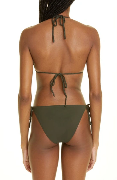 Shop Totême Braided Tie Halter Neck Triangle Bikini Top In Dark Green