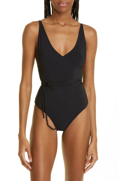 Shop Totême V-neck One-piece Wrap Swimsuit In Black