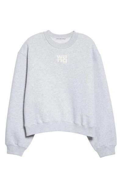 Shop Alexander Wang T Essential Cotton Blend Fleece Logo Sweateshirt In Light Heather Grey
