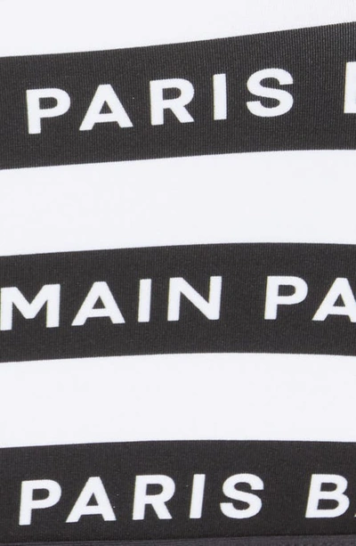 Shop Balmain Logo Stripe One-shoulder Two-piece Swimsuit In Black/ White