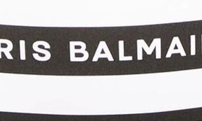 Shop Balmain Logo Stripe One-shoulder Two-piece Swimsuit In Black/ White