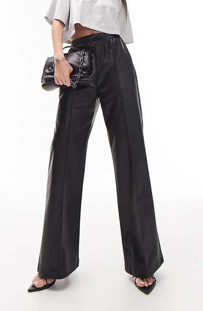 Buy Topshop women regular fit faux leather flare pants black