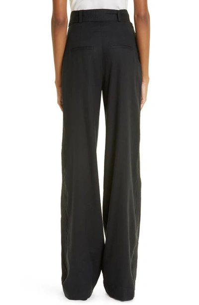 Shop Veronica Beard Rimini Belted Wide Leg Linen Blend Trousers In Black