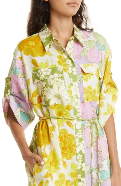 Shop Alemais Elora Floral Patchwork Linen Shirtdress In Yellow Multi