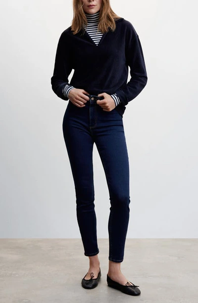 Shop Mango High Waist Skinny Jeans In Dark Blue