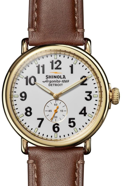 Shop Shinola The Runwell Leather Strap Watch, 47mm In White/white