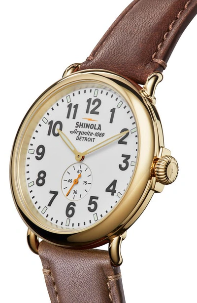 Shop Shinola The Runwell Leather Strap Watch, 47mm In White/white