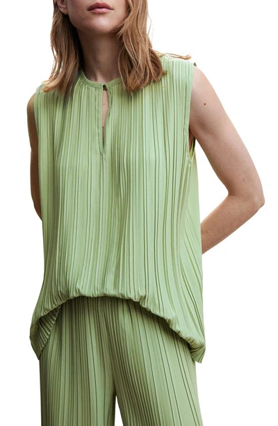 Shop Mango Pleated Keyhole Blouse In Green