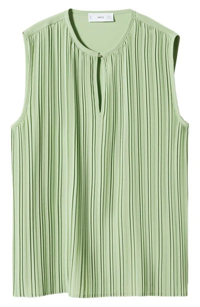 Shop Mango Pleated Keyhole Blouse In Green