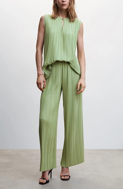 Shop Mango Pleated Keyhole Blouse In Green