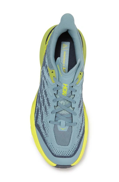 Shop Hoka Speedgoat 5 Trail Running Shoe In Stone Blue / Dark Citron