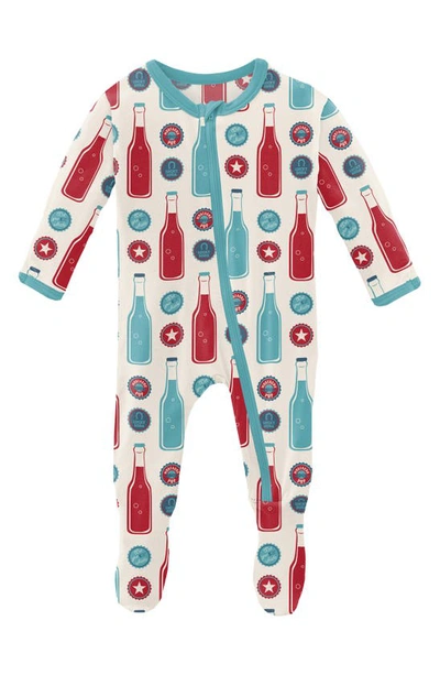 Shop Kickee Pants Soda Pop Print Zip Footie In Natural Soda Pop