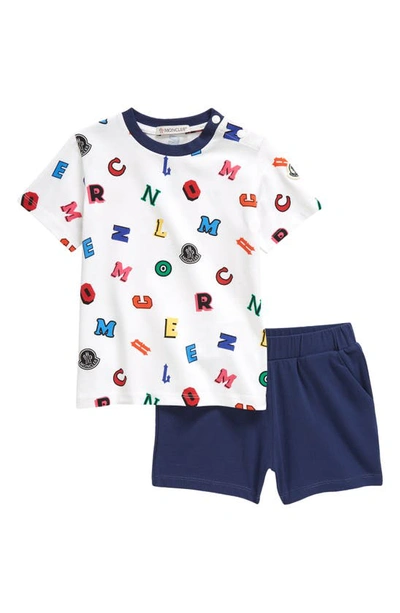 Shop Moncler Kids' Graphic Tee & Shorts Set In White Navy