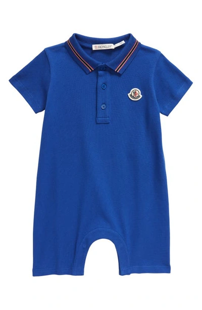 Shop Moncler Tipped Stretch Piqué Polo Romper In Blue