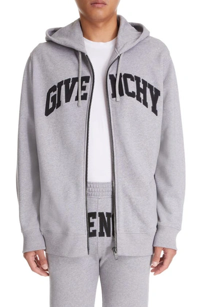 Shop Givenchy Classic Fit Logo Cotton Zip Hoodie In Light Grey Melange