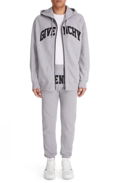 Shop Givenchy Classic Fit Logo Cotton Zip Hoodie In Light Grey Melange