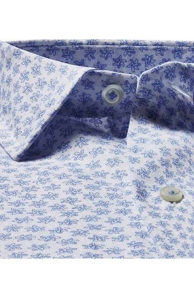 Shop David Donahue Starfish Print Short Sleeve Linen & Cotton Button-up Shirt In White/ Blue