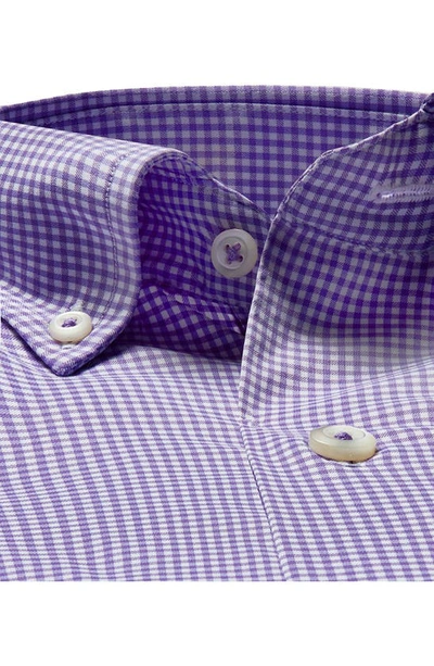 Shop David Donahue Gingham Performance Dress Shirt In Lilac