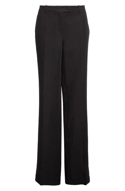 Shop Michael Kors Carolyn Linen Straight Leg Pants In Black