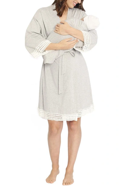 Shop Angel Maternity Nursing/maternity Dress, Robe & Baby Wrap Set In Grey/ White