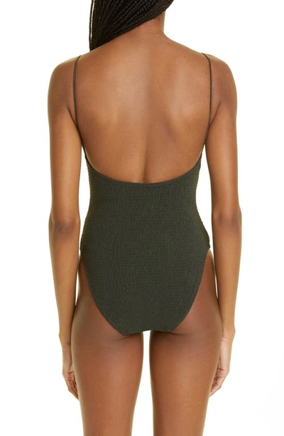 Shop Totême Smocked One-piece Swimsuit In Dark Green