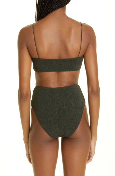 Shop Totême Smocked Bikini Top In Dark Green